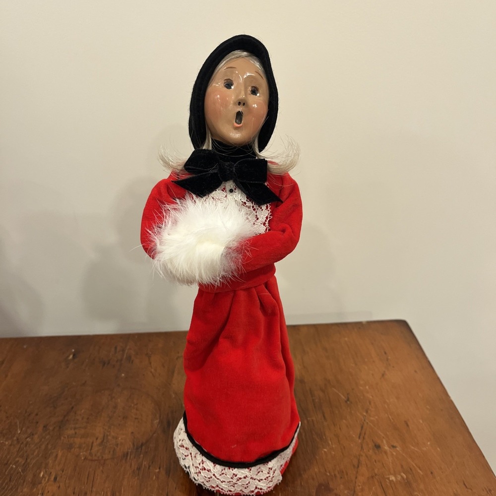 1994 BYERS CHOICE CHRISTMAS CAROLEr Woman Long Blond Hair Red Black Velvet Dress